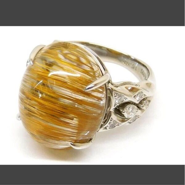 新品同様品 Pt900プラチナ リング ☆ 10号 ルチルクォーツ 15.98ct ダイヤ 12.4g 指輪 レディース