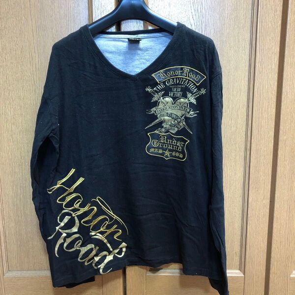 長袖Tシャツ ロンT ゴールド刺繍 サイズL ブラック