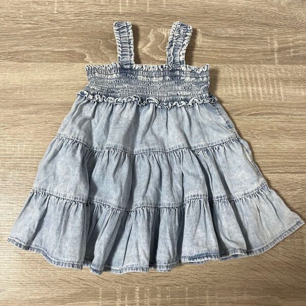 baby GAP ウォッシュドデニム風ティアードキャミワンピースシャーリング70