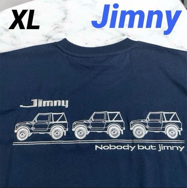 新品 スズキ ジムニーTシャツ Jimny 半袖 刺繍ロゴ ネイビー XL