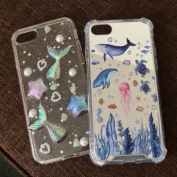 iPhone SE スマホケース ぷくぷく 可愛い マリン 海 マーメイド iPhone7 8 SE
