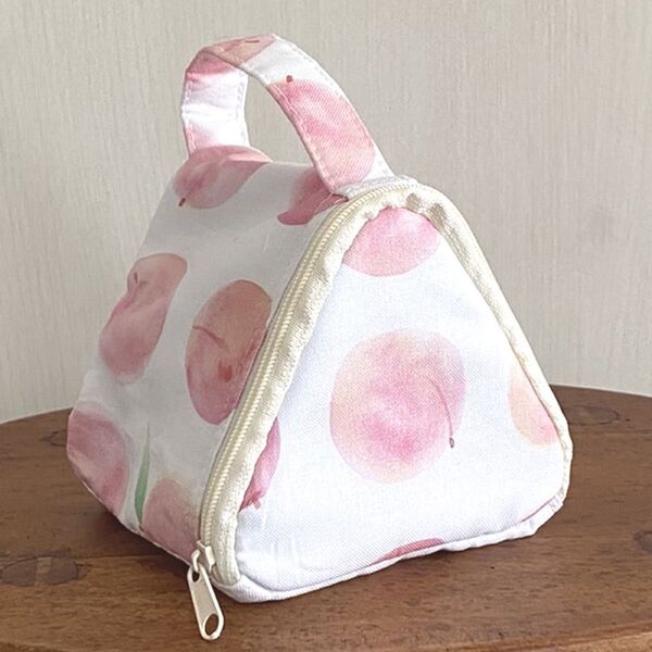 保冷保温おにぎりポーチ ピーチ 桃 保冷バッグ お弁当袋 ハンドメイド507