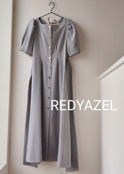 美品【REDYAZEL】バックスカラップ ロングワンピース チェック ブラック Sサイズ