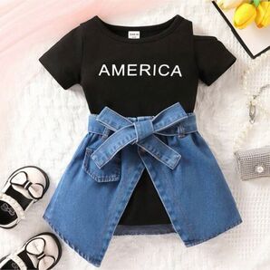 SHEIN ベビー服 Tシャツワンピース&デニムスカート