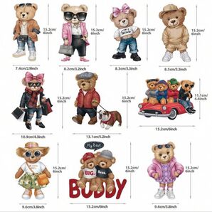 クーポンでワンコイン!アイロンシール10枚セット クマシリーズ イラストシール デコ まとめ売り 装飾 リメイク