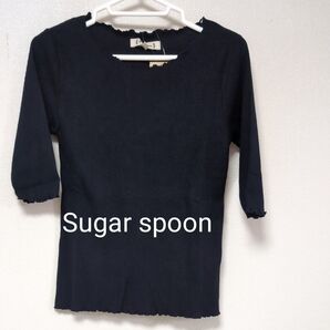 Sugar spoon トタンテレコ衿フリル7部袖Tシャツ ネイビー