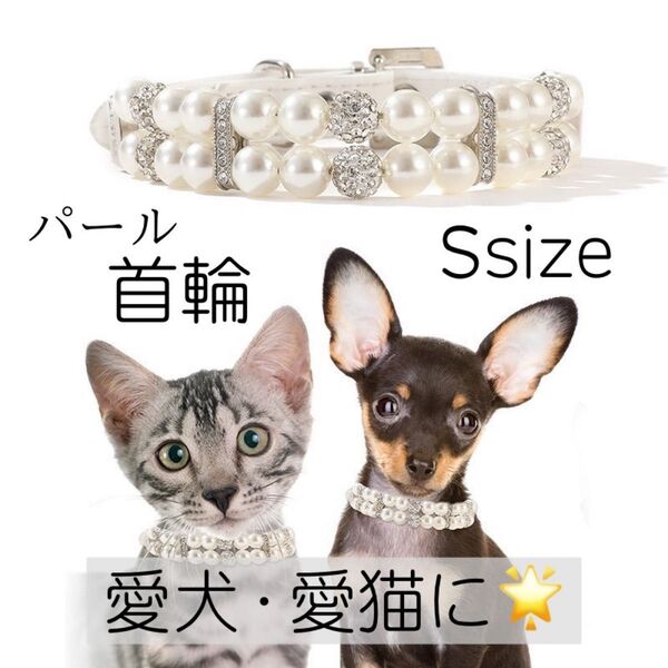 新品★ペット 首輪 パール ホワイト 白 キラキラ 上品 かわいい 猫 犬 S