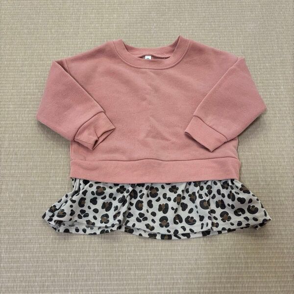 西松屋 裏起毛 ベビートレーナー ピンク ヒョウ柄 レオパード 90cm 長袖 女の子 プルオーバー ベビー服
