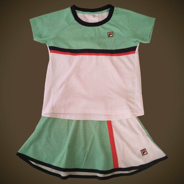 FILA フィラ テニス ウェア シャツ スコート 上下セットアップ МSサイズ 中古美品 緑白