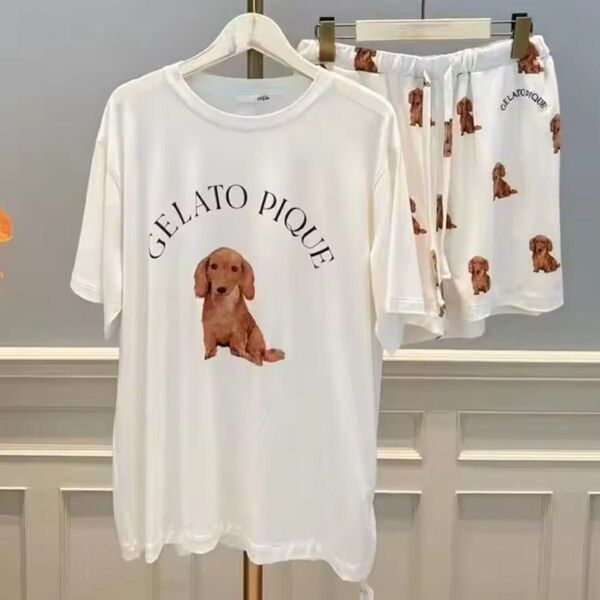 ジェラートピケ 上下セット ルームウェア DOG柄 ダックスフンド ハーフパンツ