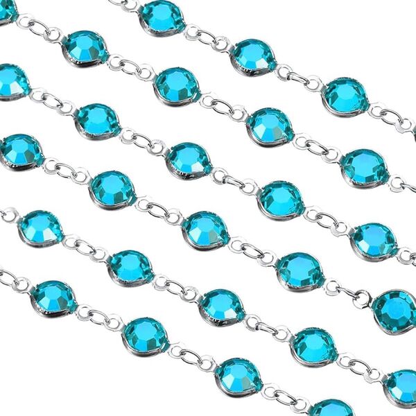 2個セット ラインストーンチェーン スカイブルー ビーズチェーン 1m×2 アクセサリー金具 チェーン