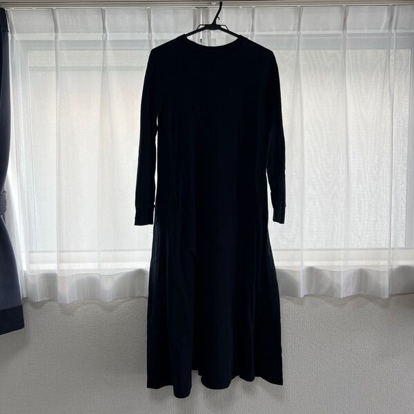 ネイビー 長袖 ロングワンピース GU M