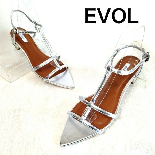 極美品!EVOL イーボル シルバー ストラップ ポインテッドトゥ サンダル
