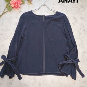 ANAYI アナイ シルクデシン リボンスリーブ ブラウス 洗える