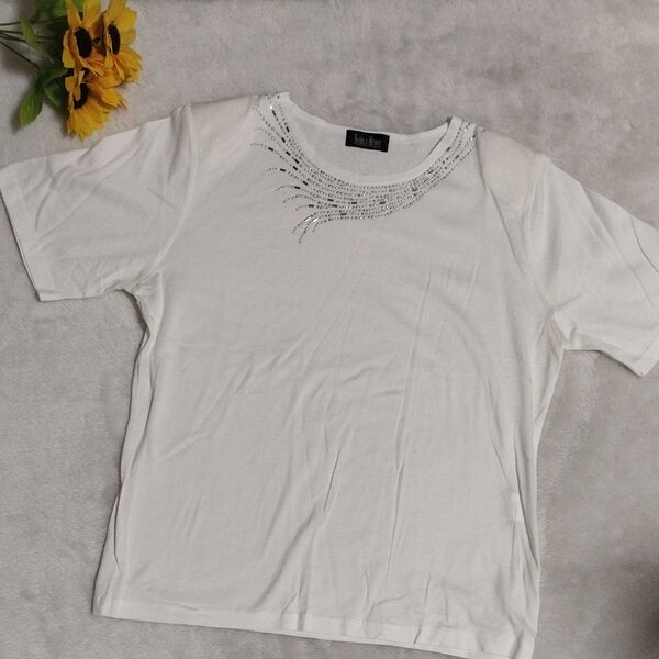 Tシャツ ラインストーン ホワイトLレディース