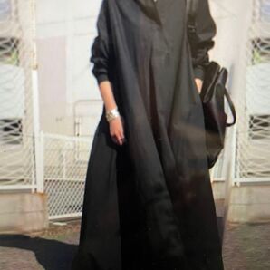レディース シャツワンピースブラックMサイズ マキシ丈 ロングワンピース