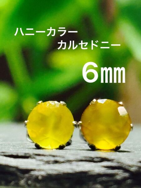 天然石☆ハニーカラーカルセドニーのピアス6㎜☆サージカルステンレス