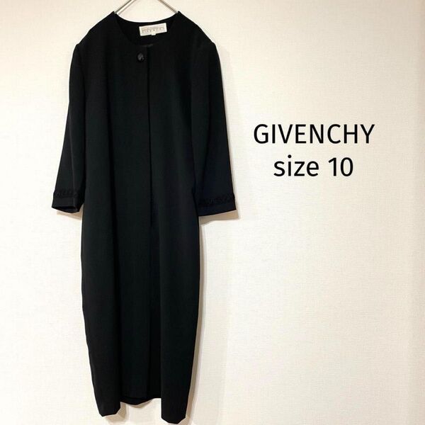 ジバンシー ロングワンピース 黒 7分袖 喪服 無地 刺繍 907 ブラック