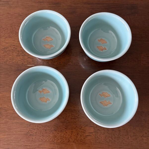 橘吉 たち吉 青磁双魚 お茶呑 茶碗 湯呑み 4客
