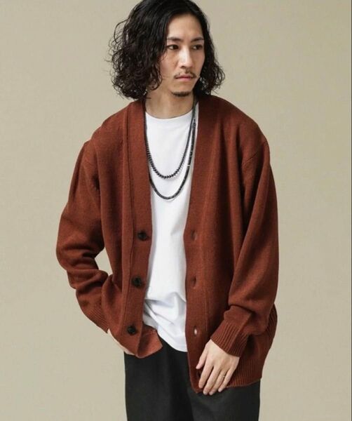 NANO universe カシミヤMIXワイドVネックカーディガン ブラウン