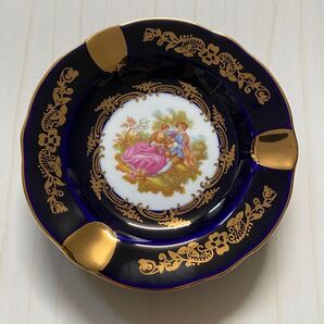 LIMOGES CASTEL アンティーク調 灰皿 金彩装飾 ネイビーブルー ゴールド