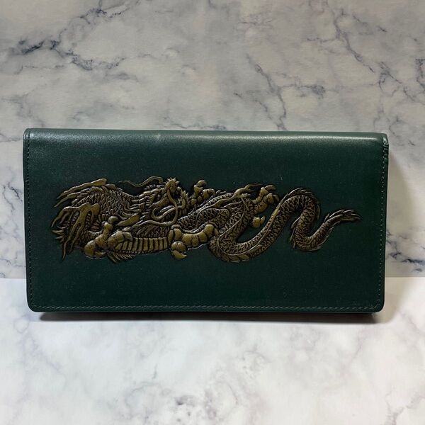 【新品・未使用】龍デザイン 長財布(モスグリーン)