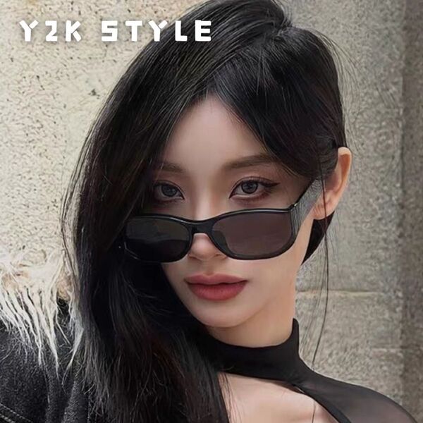 Y2k Y3K ブラック サングラス レディース メンズ 伊達メガネ 黒縁 ダークコア ダークコケット