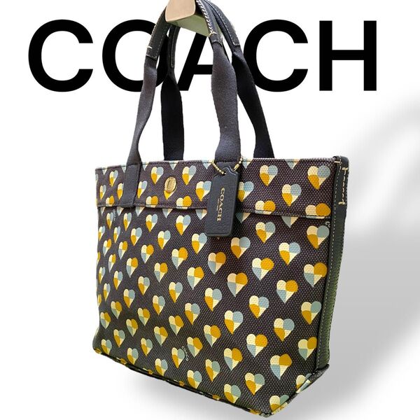 COACHコーチ トートバッグ キャンバス ハート柄 ネイビー 25917