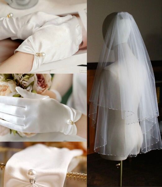 ウェディングベール ウエディンググローブ ベール グローブ パール ホワイト 結婚式 ブライダル ウエディング セット販売 白