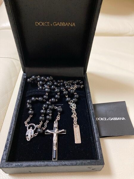 DOLCE&GABBANA ロザリオネックレス クロス シルバー ブラック 正規品 保証書付
