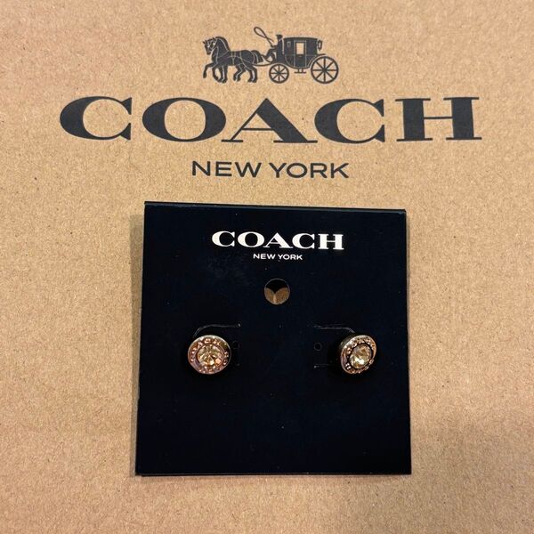 COACH コーチ オープンサークルストーンスタンド ピアス ピンクゴールド