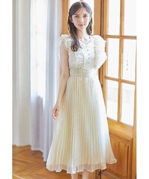 ウエストシャーリングチュールフリルプリーツワンピース アイボリー tocco 新品