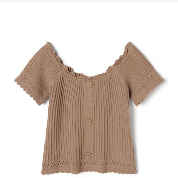 【GRL】2wayスカラップレースニットトップス モカ ベージュ 半袖 グレイル トップス ボタン ニット Tシャツ カットソー
