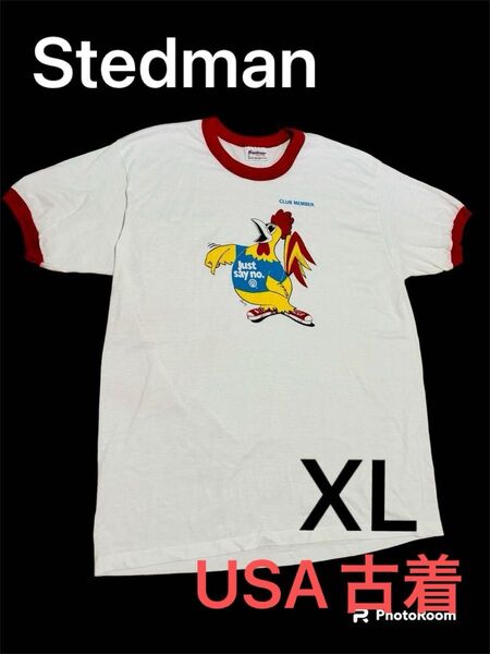 値下げ【USA古着】Stedman ステッドマン リンガーTシャツ アメリカ製 USA 白T XL 80' 90'