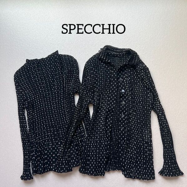 美品 SPECCHIO スペッチオ プリーツアンサンブル カーディガン シャツ ドット 40