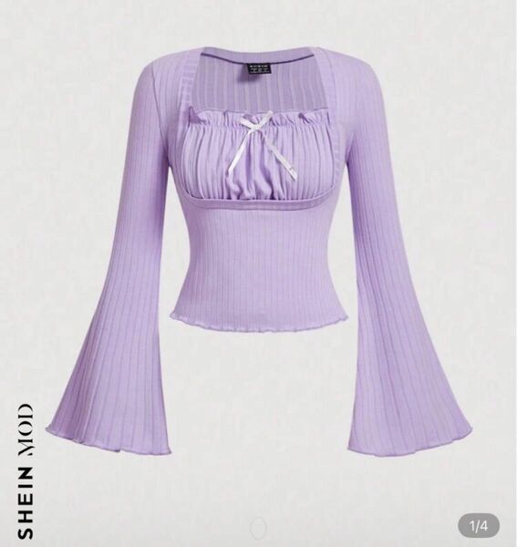 SHEIN MOD スワン ネック フレアスリーブ リボン エレガント パープル 紫 トップス バレエコア 長袖