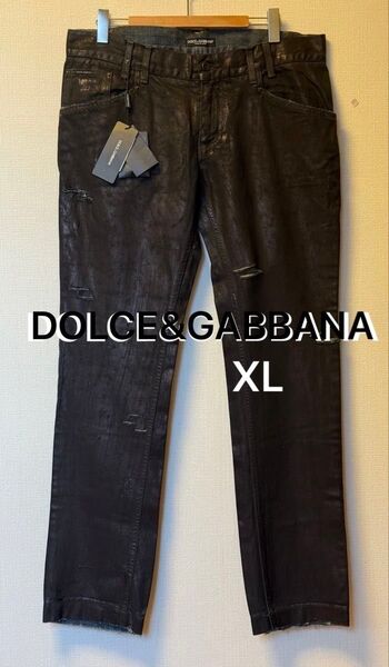 《希少》DOLCE&GABBANA Leather Coating Denim ☆レザーコーティング☆ 52 イタリア製【未使用】