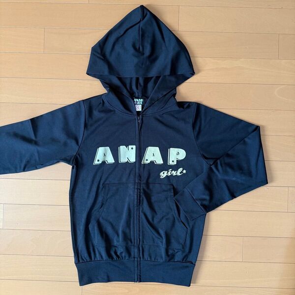 ANAP Girl ラッシュガード ジップアップパーカー ブラック Sサイズ 140-150 水着