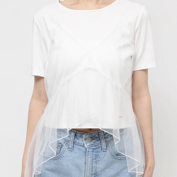 CALNAMUR チュールキャミソールセットTシャツ ホワイト フリーサイズ カルナムール