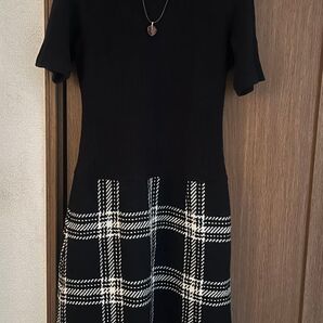 ☆ イマージュ ブラック系 半袖ニット ハイネック ワンピース ☆