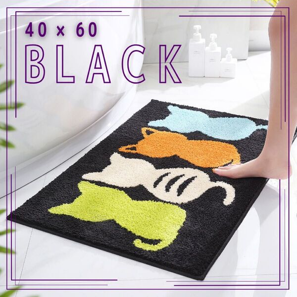 猫柄 玄関マット 黒 40×60cm トイレ キッチン ブラック トイレマット お風呂 洗面所 滑り止め バスマット 猫