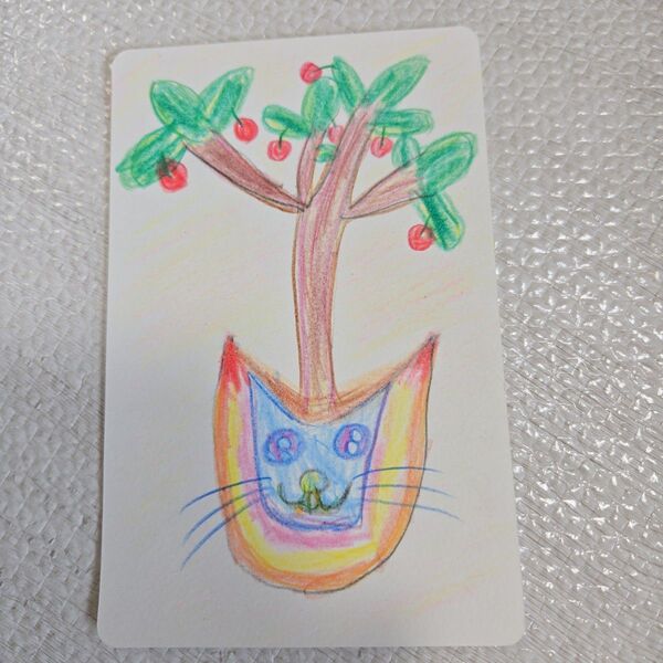 猫と木 子供が書いた絵 りんごの木