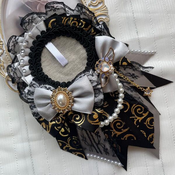 【 No.15 グレー × 黒 】色違い◎ 痛ロゼット ハンドメイド