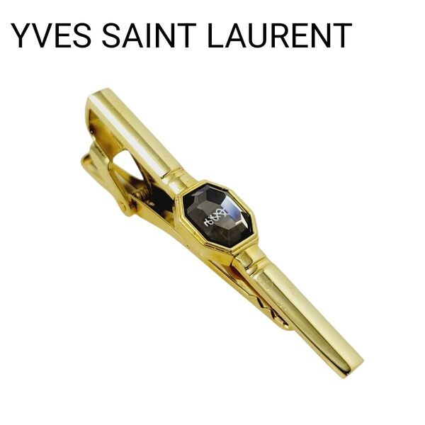 イヴ・サンローラン ネクタイピン YSL クリスタル ゴールド ブラック