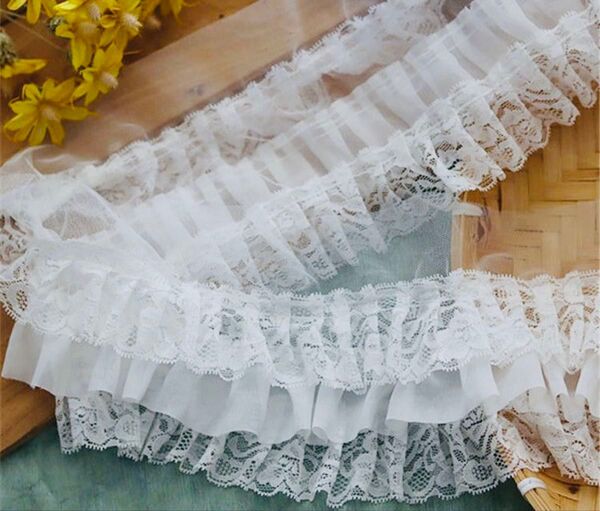 NO90 手芸用 三段ギャザーレース 11cm *2m 白