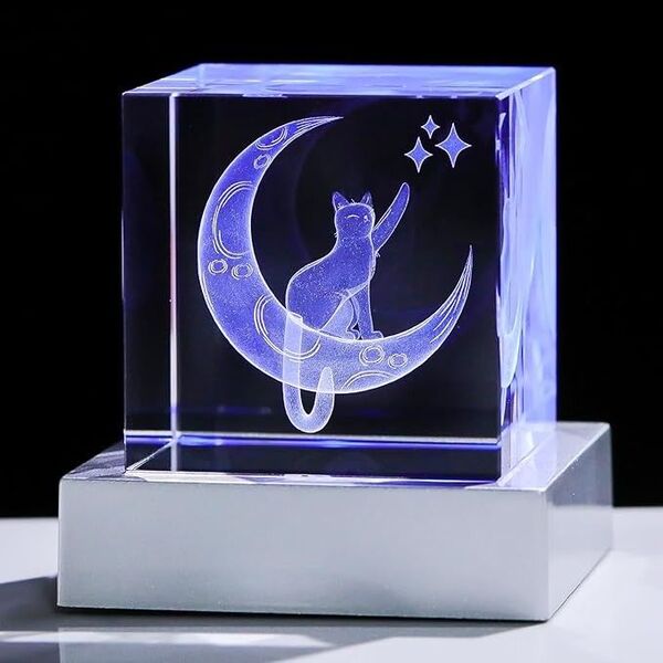 【最終価格】ガラスボール 3D 猫 LEDライト 間接照明 ランプ クリスタル プレゼント インテリア おしゃれ 置物