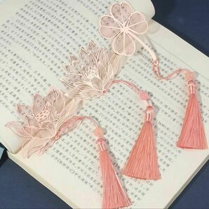 シオリお洒落シノワズリ蓮ピンク睡蓮勉強金属ブックマーク文房具季節花和風中華中国新
