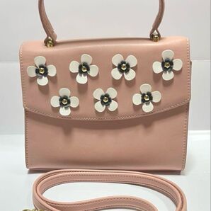 2way春色ピンクベージュ花飾り付きショルダーバッグ