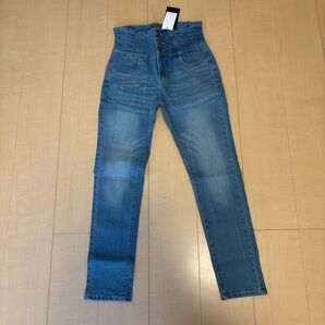 ハイウエスト美脚スキニー ブルー L atONE ジーンズ