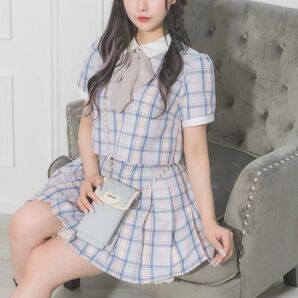 pium セットアップ シュガーチェックボウタイトップス スカート